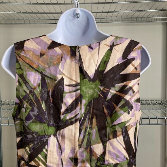 Banana Republic Palm Frond Print Linen Dress Size 6 White Lotus Vibes Preppy - Picture 4 of 13